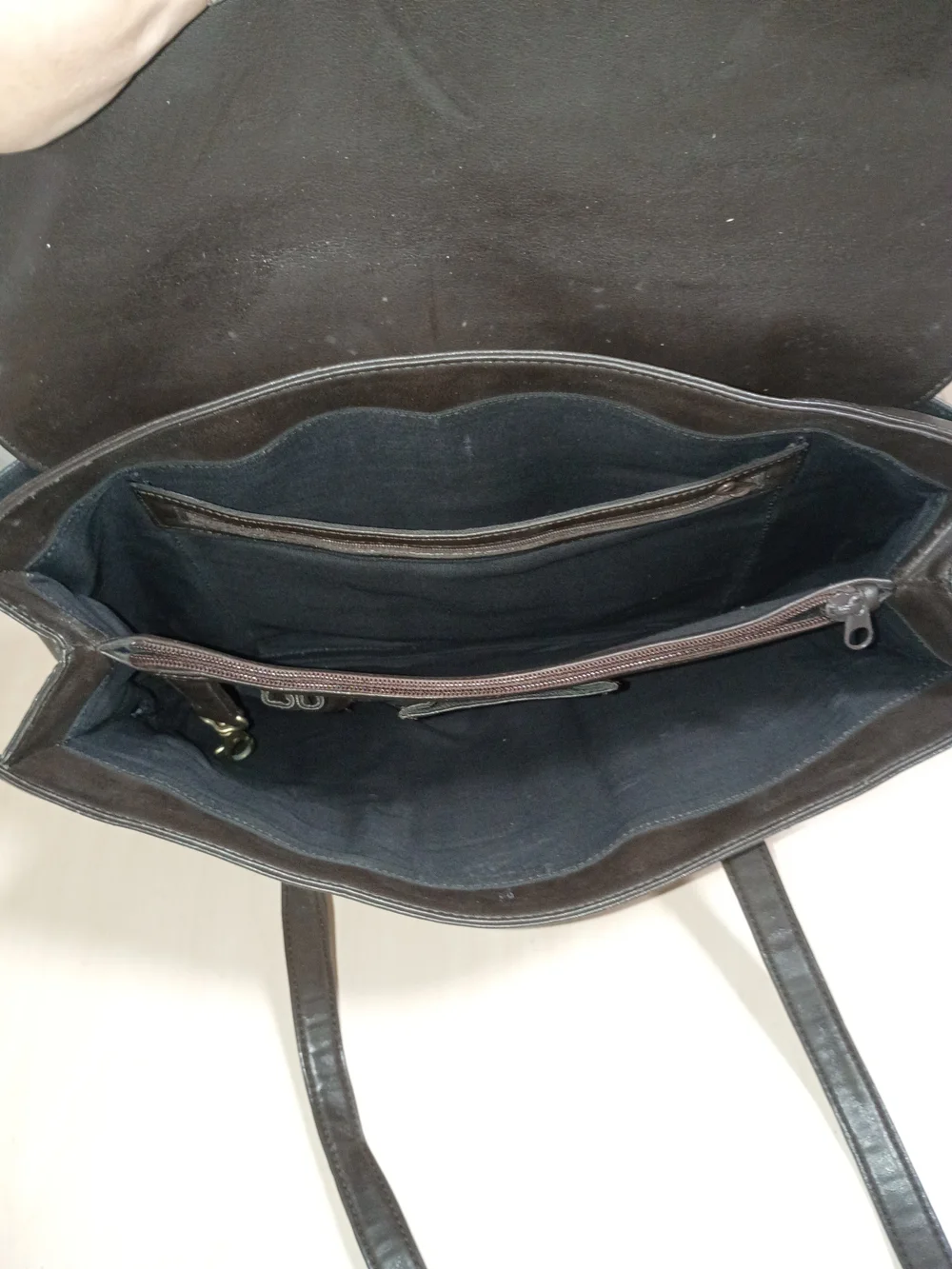 Nine West Classic Dark Brown Leather Laptop Tote Bag/Work Bag with Gold Accent